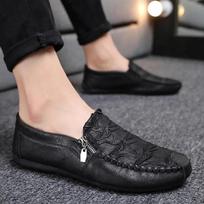 Summer Men's Business Leather Shoes Men Leather Lazy One-legged Bean Shoe Social Spirit Man's Casual Soft-soled Tide Shoes 39 juoda