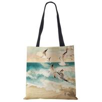 Japoniško dizaino „Ukiyoe Design Causal Women“ rankinė, krano dizaineris, nešiojamasis krepšys „Eco“ daugkartinio naudojimo pečių pirkinių krepšiai bakalėjos prekėms B13039