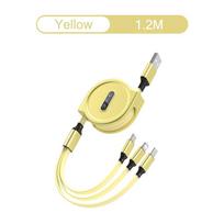 3 viename įkrovimo laidas Ištraukiamas USB įkrovimas 2.4A greitas įkrovimas, skirtas XiaoMi HuaWei Samsung nešiojamas įkrovimo kabelis Micro Type-C geltona