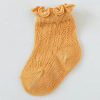 Pavasario vasaros tinklelio kvėpuojančios kūdikių kojinės Vienspalvės medvilninės kojinės su rankogaliais naujagimiams, mažiems kūdikiams, plonos permatomos kojinės XS geltona