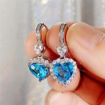 Love Heart Blue Drop Earrings for Women Engagement Wedding Earrings Fashion Jewelry gray