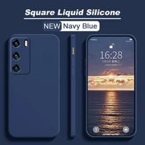 Prabangus skystas silikoninis minkštas dangtelis, skirtas Huawei P40 LITE P30 PRO P20 MATE 20 LITE 30 NOVA 3 3I 5T 9 SE 8 8I Y70 PLUS Y90 kvadratinis pilnas apsauginis dangtelis Huawei P30 Pro mėlyna