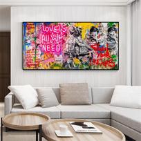 Banksy meno meilė yra viskas, ko mums reikia drobės tapyba Sienų piešiniai Spausdinti ir spausdinti paveikslėlius Graffiti Pop Gatvė gyvenamojo kambario dekoravimui be rėmelio 20*40cm