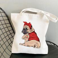 Pirkėjo storas Bandana Mopsas Aš myliu Mamą Kawaii Krepšys Harajuku moteriškas pirkinių krepšys Drobė Pirkėjų krepšys mergaičių rankinė ant peties moteriškas krepšys 24*26cm