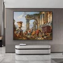 Giovanni Paolo Panini Drobės plakatas A Capriccio su Šv. Petru, pamokslaujančiu romiečiams, Spaudiniai Sienų menas Klasikiniai drobės spaudiniai 21x30 No Frame