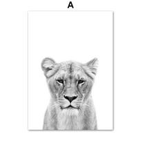 Juodai baltas gyvūnų plakatas tigras liūtas žirafa gepardas dramblys vilkas zebra vaikų darželis Sienų dailės spaudinys Drobės tapyba Vaikų kambario dekoras A4 21X30cm No Framed