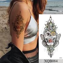 Karštas išpardavimas 1 vnt. vandeniui atsparus laikinas tatuiruotės lipdukas su rožių gėlės tatuiruotėmis, kaukolės gėlėmis, kūno apipavidalinimu, ranka su netikromis rankovėmis, moterų tatuiruotėmis XQB084 white
