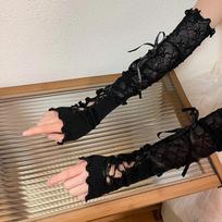 Moteriškos Lolita Jk Lace Pirštinės be pirštų Juodos gotikos „pasidaryk pats“ surišimas nuo saulės, Rankovės Drabužiai Priedai Elastinis tinklelis „Punk“ pirštinės balta