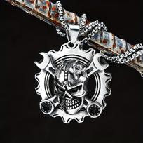 Mados Hip Hop Gear Skull Vyrų karoliai kaklo grandinėlė sunkiojo metalo roko punk vaikinui, dviratininkui, juvelyrinė dovana gray