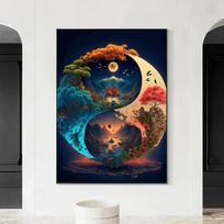 Fantastiški Yin Yang kraštovaizdžio drobės tapyba Sienų menas Abstraktus daoizmas Tai ji schemos plakatų atspaudai gyvenamojo kambario namų dekoravimui be rėmelio 21*30cm black