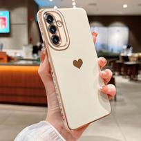 Skirtas Samsung Galaxy A54 A34 A14 A13 5G prabangus galvanizuotas mielas meilės širdies rašto telefono dėklas, pilnas fotoaparato apsauga, minkštas silikoninis smūgiams atsparus dangtelis For Samsung Galaxy A13 5G balta