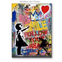 Banksy stiliaus plakatas Mergaitė su balionu Sek savo svajone Drobės tapyba Abstraktus grafiti Pop gatvės sienų meno paveikslas Namų dekoras 21x30cm No Framed