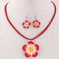 Moterų saldūs Plumeria gėlių papuošalų rinkiniai Polimero molis Fimo Auskarai Pakabukas Karoliai raudona