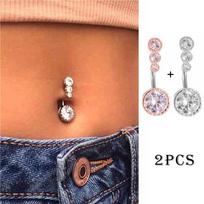 2 Pcs Navel Piercing Crystal-Steel WomanJewelry Barbell Women Accessories brown