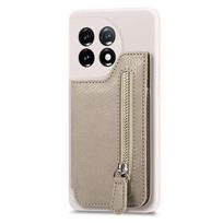 Skirtas Oneplus 11 5G užtrauktuku odiniam piniginės dėklui OnePlus ACE 2V 2 V prabangus dangtelis One Plus 11R 10T 10R 9RT 9T 10 Pro 8T Back Funda For Oneplus 11 chaki
