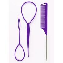 1 rinkinys Pynimo įrankis Žiedas Elastinė galvos juosta Plaukų šalinimo peiliukas Šukos su smailiu galu Metalo smailiu galu pynimo šukos plaukų formavimas purple
