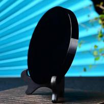 Obsidianinis apskritas disko veidrodėlis, mini amatai, poliruotas, meditacijai, Fengšui stalo dekoras, apvalus padėklas S