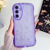 Mielas skaidrus lašelinio klijų žvaigždžių blizgučių dėklas Samsung S24 Plus S23 S22 S21 Ultra S20 Fe A16 A06 A55 A54 A53 A52 A35 A15 A14 smūgiams atsparus banguotas telefono dangtelis Samsung S24 Ultra violetinė