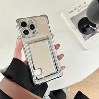 Luxury Electroplating With Card Holder Phone Case For IPhone 16 15 14 13 12 11 Pro Max Plus Soft Silicone Cover iPhone 16 Pro Max oranžinė