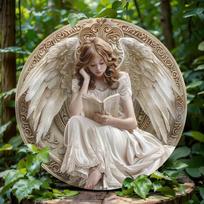 Apvalus medinis ženklas sienų dekoravimui, 2D plokščias spaudas, religinis angelas, tobula skulptūra, dovanos idėja, paprastas ir stilingas tualeto durų pakabinamas dekoras, uniseksas Wood