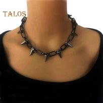 Spike Choker for Women Men Goth Punk Necklace Metal Spike Chain Choker Rock Night Club Rivet Jewelry juoda