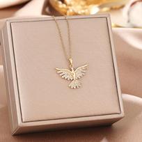 Phoenix Wings Light Luxury Titanium Steel Necklace with Diamond Clavicle Chain - Women's New Jewelry beige