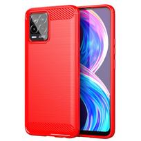 For Realme 8 Pro Case Fiber Carbon Shockproof Soft Silicone Bumper Cover for Realme 8 For Realme 7 Realme 7 Pro Realme C21 C17 For Realme 8 raudona