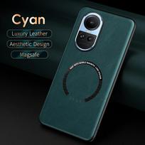 For OPPO Reno 10 10 Pro Fine Hole PU Cow Pattern Leather Outer Magnetic Ring Soft Edge Anti-Drop Anti-Fingerprint Phone Case For Reno 10 Pro žalsvai mėlyna