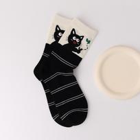 Cute Cartoon Cat Print Mid-tube Socks For Women Spring Autumn Knitted Sweat Absorb Sock Female Ins Korean Harajuku Long Socks Style 1