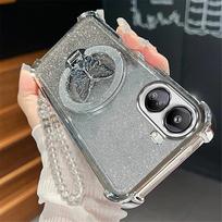 Blizgantis drugelis, kristalinis apyrankės telefono dėklas, skirtas Xiaomi 15T Pro 14T 13T 12T 11 Lite 12 17 Pro Max, atsparus smūgiams, minkštas silikoninis dangtelis For Xiaomi 15T gray