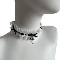 Bowknot Lace Trim Choker Necklace with Heart Wing Key Pendant Adjustable Ribbon Choker for Women Wedding Halloween Party juoda
