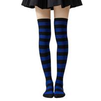 Striped Thigh High Socks Women Colorful Over-the-Knee Socks Retro Stretchy Thigh Highs for Girls Cosplay Lolita Costume One Size B