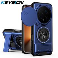 KEYSION Magnetic Phone Case for HONOR Magic 8 Pro 5G Slide Camera Protection Upright Kickstand 360 Ring Shockproof Back Cover for Magic 8 Pro mėlyna