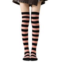 Striped Thigh High Socks Women Colorful Over-the-Knee Socks Retro Stretchy Thigh Highs for Girls Cosplay Lolita Costume One Size D