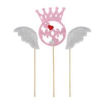 Mother's Day Cake Toppers I Love Mom Cupcake Topper Picks Glitter Hearts Flowers Crown Picks for Mom's Birthday Party Cake Decor 1pc