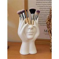 Rankų darbo kūrybiškas žmogaus formos makiažo šepetėlių laikiklis - Unikalus dekoratyvinis žmogaus formos makiažo šepetėlių stovas 1pc White Face Cup įvairiaspalvis