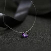 5 spalvų akinantis cirkonio karoliai, nematomas permatomas valas, paprastas pakabukas, karoliai moterims, perlų papuošalai violetinė