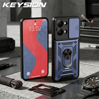 KEYSION Shockproof Armor Case for Xiaomi POCO X8 Pro Max Slide Camera Lens Protection Ring Stand Phone Cover for POCO X8 Pro Max for POCO X8 Pro Max mėlyna