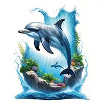 QT2379#15cm Dolphin Underwater Scene with Coral Reef & Marine Life Car Sticker for Laptop, Truck,Motorcycle, Window 15cm-longest side