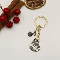 Retro Cat Piano Notes Keychain with Paw Charm auksas