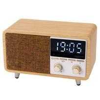 2-in-1 vintažinis laikrodis-radijas, nešiojamas FM radijas su Bluetooth garsiakalbiu, dvigubi žadintuvai, 1800 mAh baterija, automatinis nuskaitymas vienu paspaudimu, medinis retro dekoras