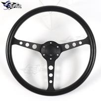 15 colių juodas PU vairas 380MM Vintažinis sportinio automobilio PU vairas A Round Black