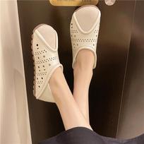 Single-shoe Women's 2025 New Soft-soled Cutout Two-wear Lazy Shoes with Flat Bottoms and Comfortable Bean-shaped Shoes 35 balta