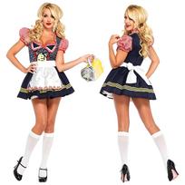 Traditional Style Oktoberfest Costume Dress with Apron and Lace-Up Bodice for Women German Beer Festival Attire Barmaid Outfit S mėlyna