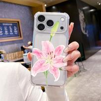 Explosive simple pink flower Apple 15promax mobile phone case iPhone17 high-end transparent soft case apple 17
