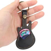 Gitaros rinkiklio laikiklio raktų pakabuko dizaino „Plectrum“ krepšio dėklas + 5 rinkiniai black