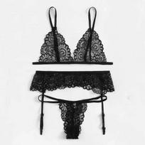 3 vnt Moteriški, seksualūs nėriniai, permatomi naktiniai drabužiai, pižamos rinkinys, padalintas apatinis trikotažas, apatinio trikotažo rinkiniai S juoda