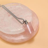Kvepalų buteliuko karoliai Natūralaus akmens rožinio kvarco/agatų cilindriniai eterinio aliejaus buteliukai moteriškos kaklo grandinėlės 60 CM Rose Quartz/30x18mm