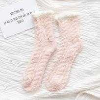 Koralinės aksominės kojinės Moteriškos žieminės šiltos nėrinių raukintos kojinės Vidaus grindys Calcetines Storos Kawaii kojinės calcetines de la mujer One Size (3 pairs) rožinė