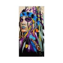 Pop Art Indėnės Drobės Tapyba Akvarelė Indėnė su Plunksna Plakatai ir Spaudiniai Sienų Menas Paveikslai Namų Dekorui Be Rėmo 20*40cm